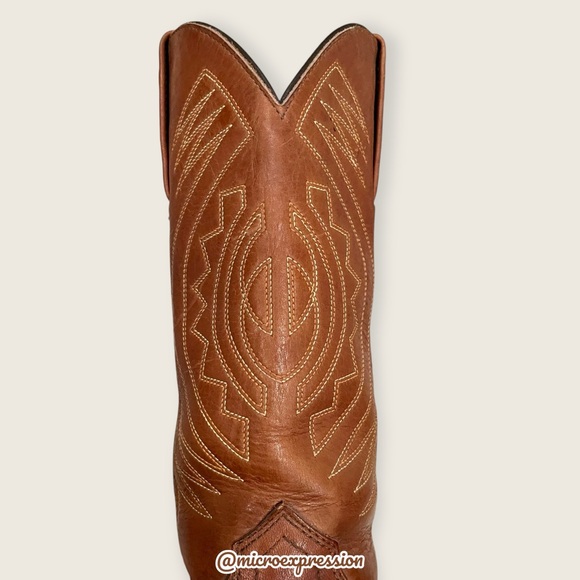 1980s VINTAGE Frye Aztec Geometric Leather Brown Cognac Embroidered Cowboy Boot - Picture 11 of 15